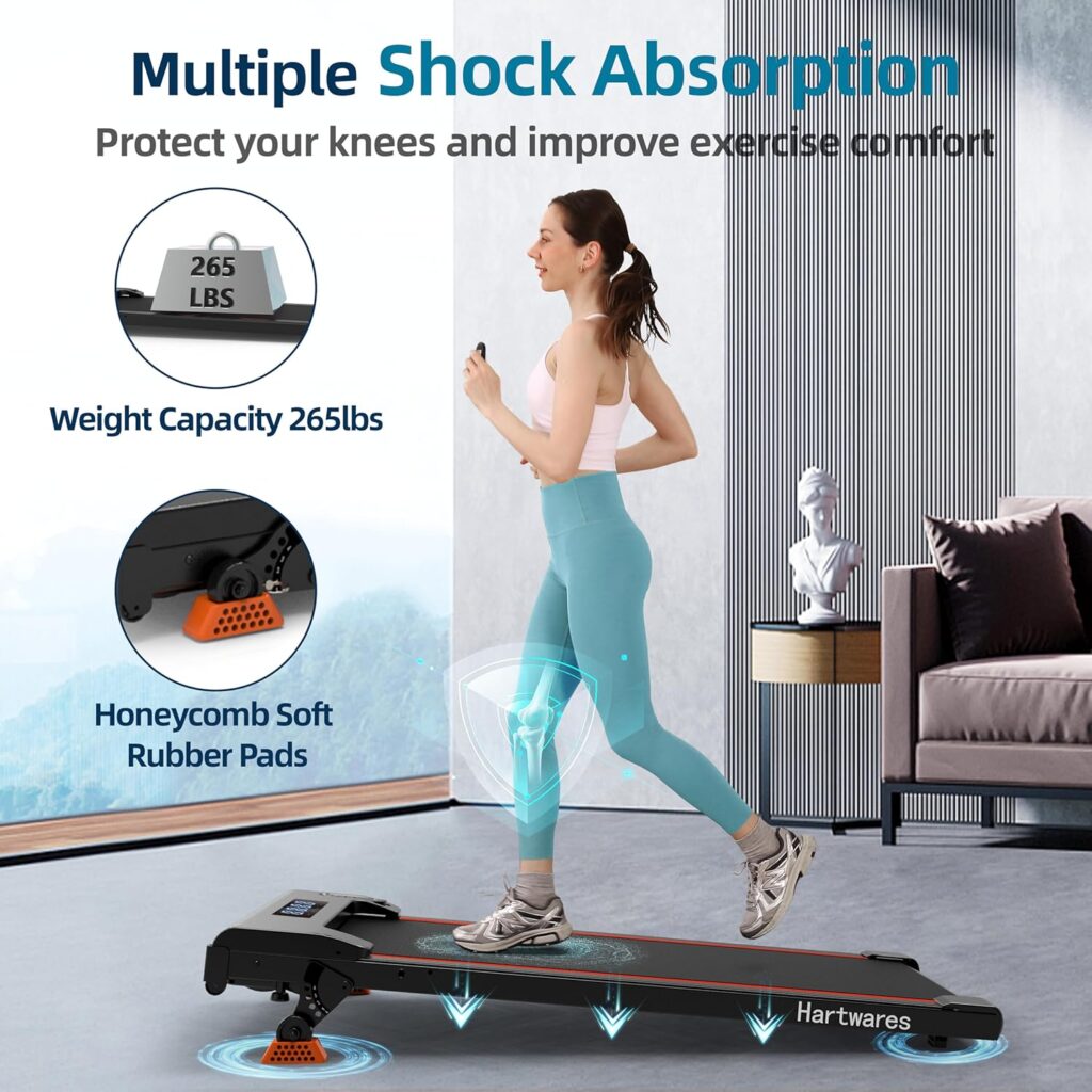 Shock-absorbing belt and cushioning system on Hartwares under desk treadmill